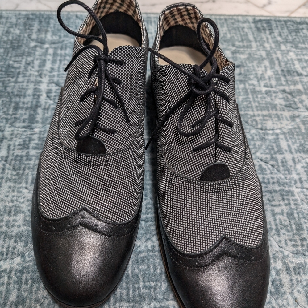 Zapato black and white microdot leather Wingtip oxfords